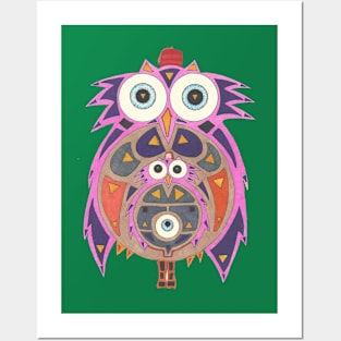 Momma Owl with Red Fez Posters and Art